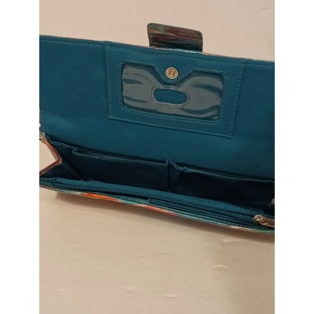 Multicolor Abstract Brushstroke Wristlet Clutch with Buckle Detail and ID Window